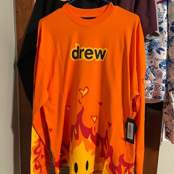 drew house Shirts Nwt Drew House Ls Orange Fire Shirt Poshmark
